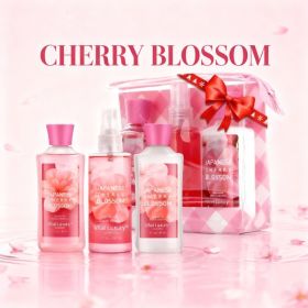 3-piece Set Japanese Cherry Blossom Spa Set With Natural Extracts-Shower Gel, Body Lotion, Body Mist, Bath And Body Gift Set For Women And Girls,